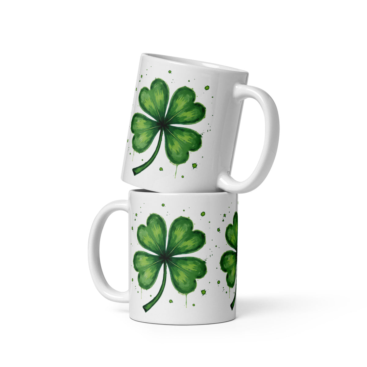 Lucky Clover Coffee Mug left and right side view 11 oz