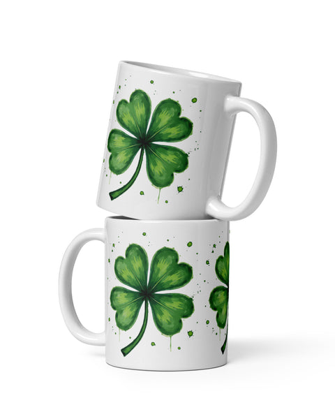 Lucky Clover Coffee Mug left and right side view 11 oz