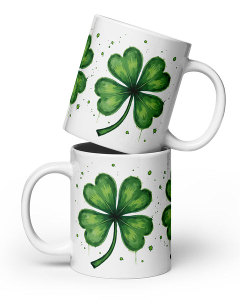 Left and right side view of the 20 oz Lucky Clover Coffee Mug