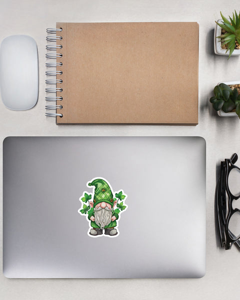 Lucky Gnome 4" sticker on closed laptop mockup