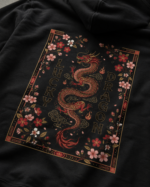 Lucky Dragon Floral Graphic Hoodie - My Lucky Tee
