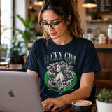 Lifestyle image of the woman wearing the Lucky Girl tee 