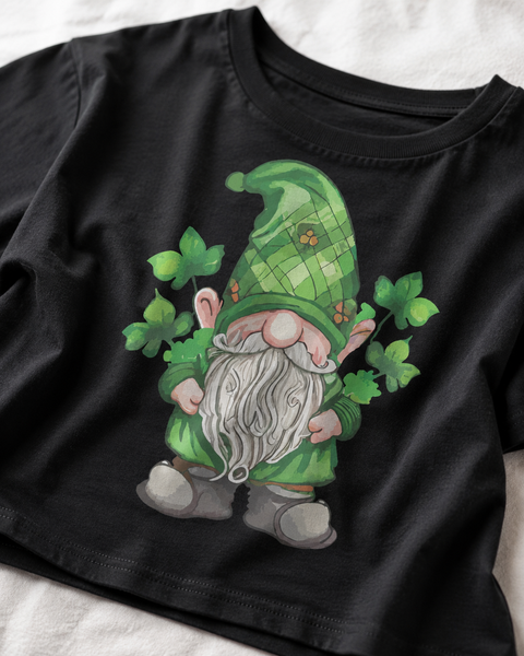 Close up view of the Lucky Gnome Crop tee