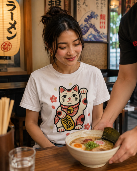 Lucky Maneki Neko Charm Graphic Tee - My Lucky Tee