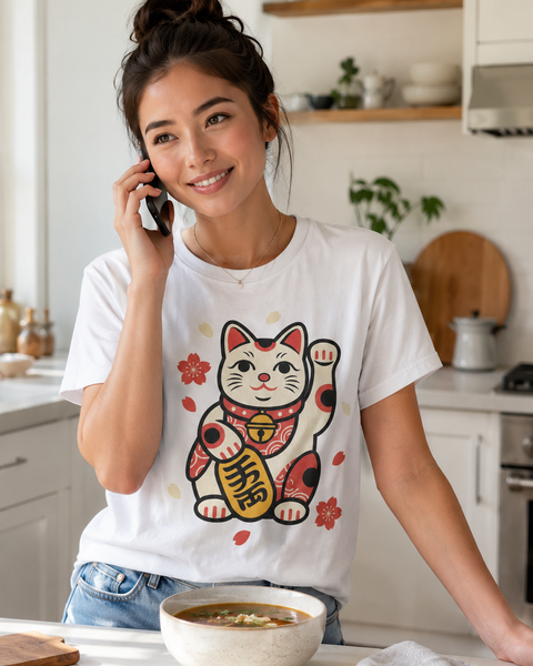 Maneki Neko Charm Blossom Graphic Tee - My Lucky Tee