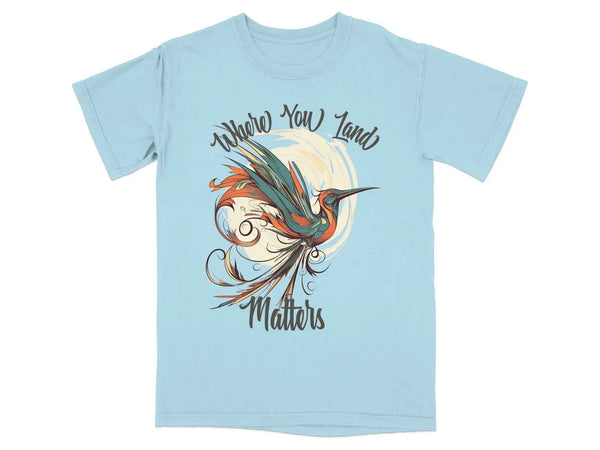Where You Land Matters Hummingbird Graphic Tee Chambray