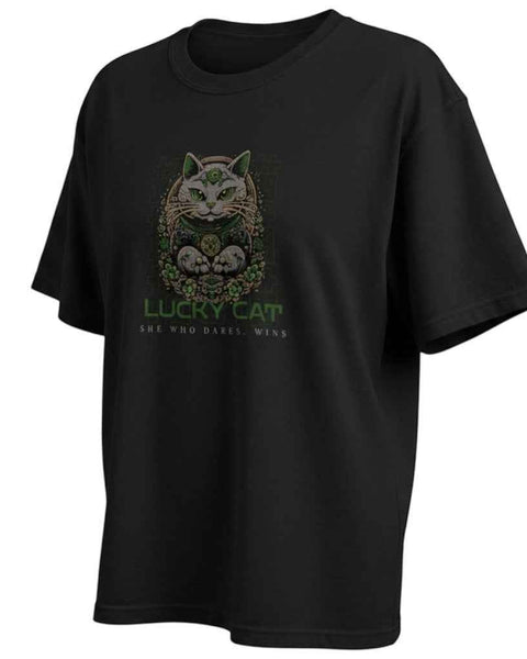 She Who Dares Wins Lucky Cat Graphic Tee