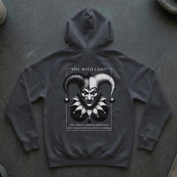 Wild Card Joker Graphic Hoodie | Dark Jester Streetwear Hoodie Coal