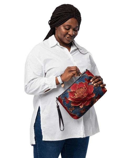 Woman with Oriental Cross Body Bag with wrist strap