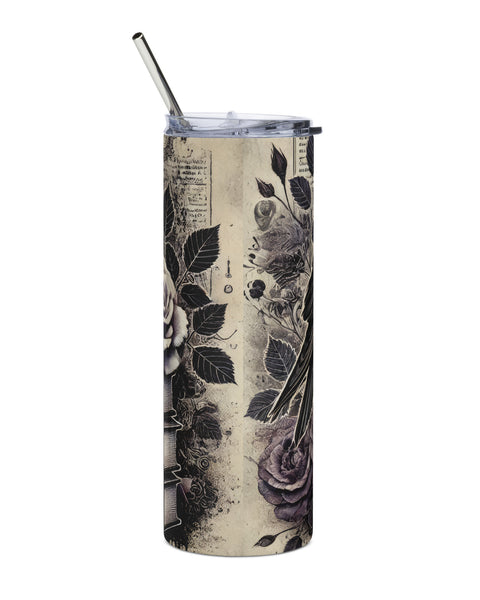 Raven & Roses Stainless Steel Tumbler back view