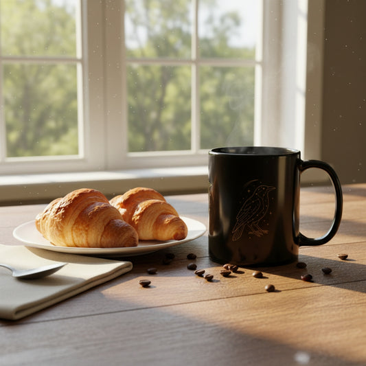 Starlit Crow mug at the breakfast table