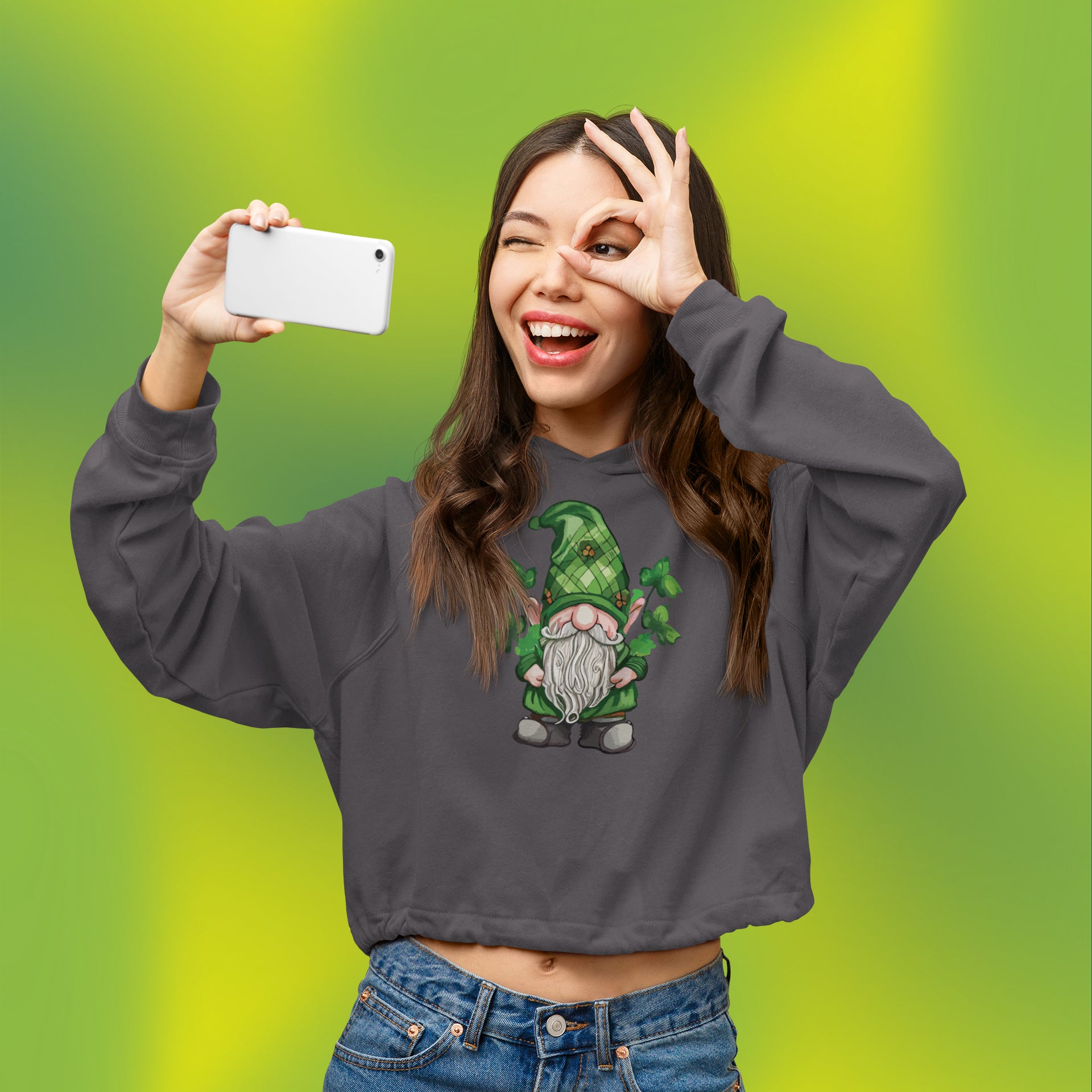 Lucky Gnome Cropped Hoodie Model
