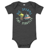 Big Dreams Tiny Traveler Baby One Piece in Dark Heather Gray