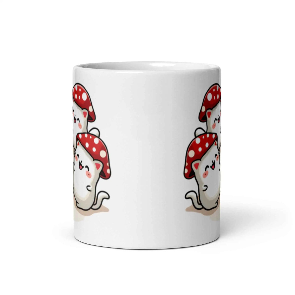 Kawaii Mushroom Cats Mug – Glossy Ceramic Coffee Cup (11oz, 15oz, 20oz) 