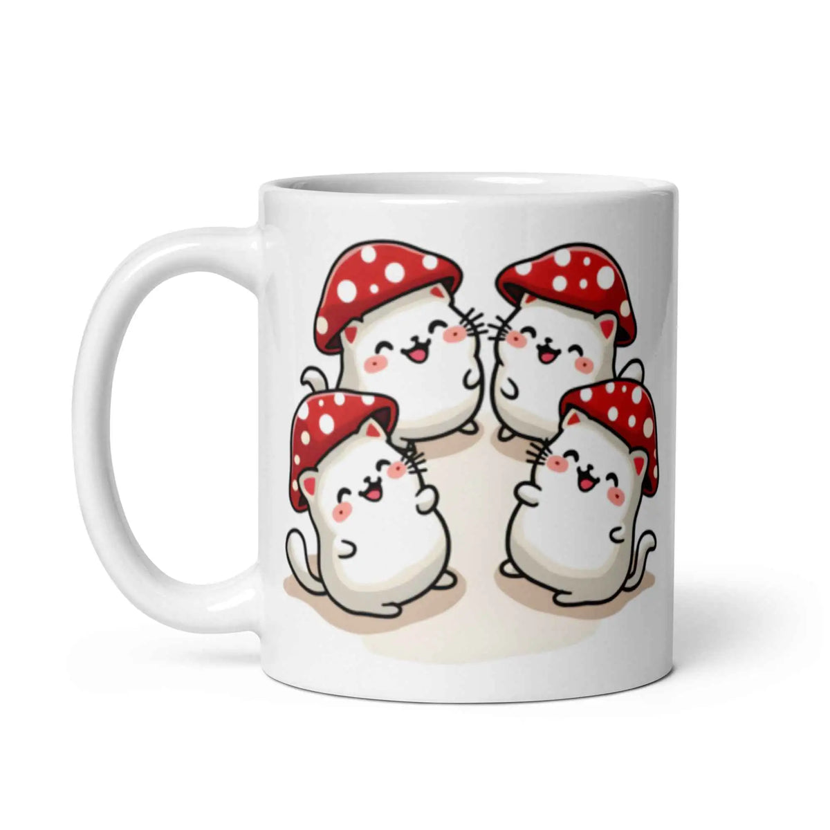 Kawaii Mushroom Cats Mug – Glossy Ceramic Coffee Cup (11oz, 15oz, 20oz) 