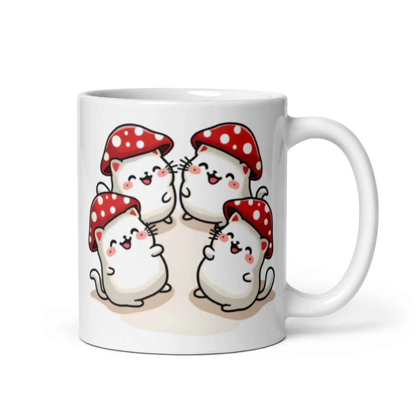 Kawaii Mushroom Cats Mug – Glossy Ceramic Coffee Cup (11oz, 15oz, 20oz) 