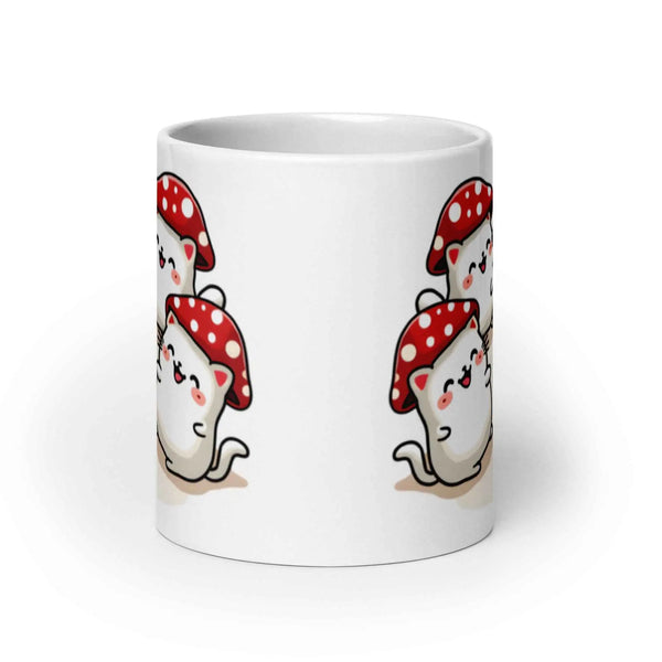 Kawaii Mushroom Cats Mug – Glossy Ceramic Coffee Cup (11oz, 15oz, 20oz) 