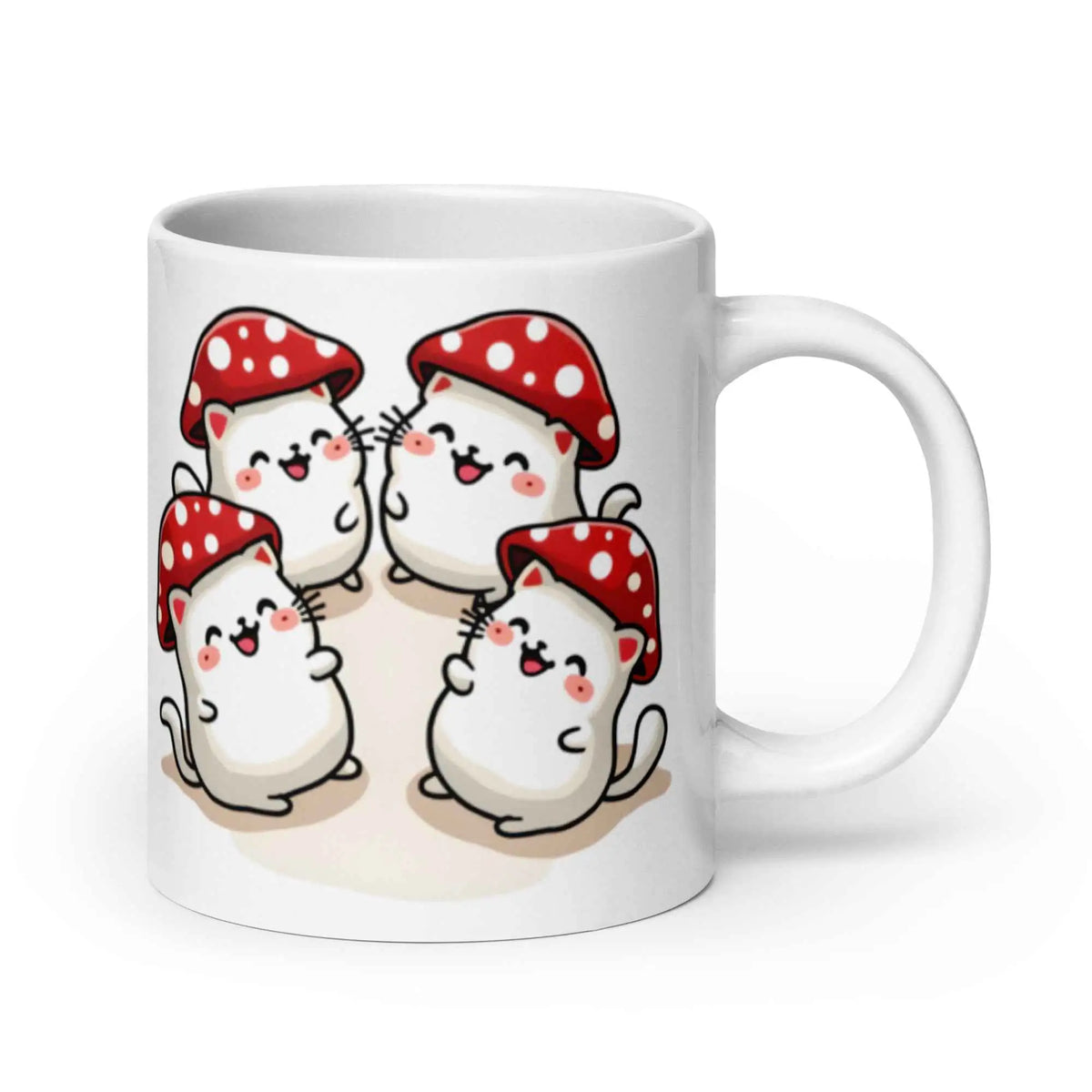 Kawaii Mushroom Cats Mug – Glossy Ceramic Coffee Cup (11oz, 15oz, 20oz) 