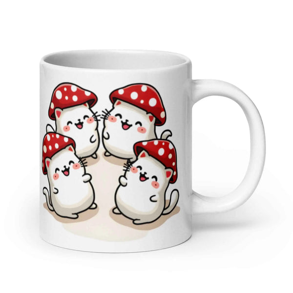 Kawaii Mushroom Cats Mug – Glossy Ceramic Coffee Cup (11oz, 15oz, 20oz) 