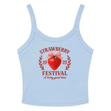 Strawberry Festival Tank Top – Retro Graphic Cropped Tee XS