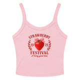 Pink tank top with strawberry festival design on a white background