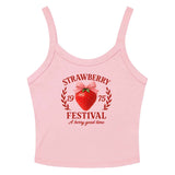 Strawberry Festival Tank Top – Retro Graphic Cropped Tee XS