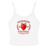 White tank top with strawberry festival design on a white background