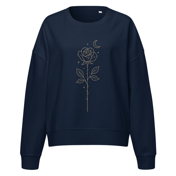 French Navy women’s-fit sweatshirt featuring a golden Constellation Rose design shown on a clean ghost mockup.