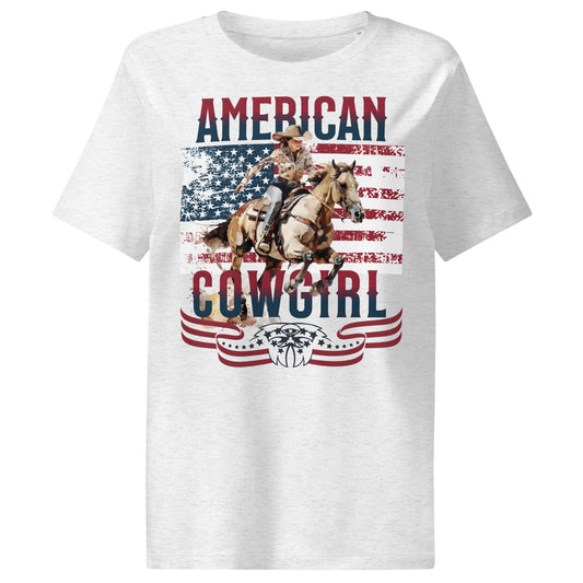 American Cowgirl Barrel Racer Graphic T-Shirt in color Cool Gray Heather