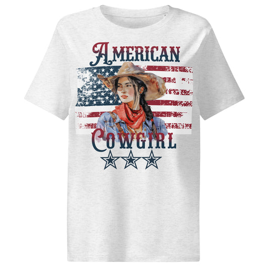 American Cowgirl Portrait Graphic T-Shirt in color Cool heather Gray from My Lucky Tee Store