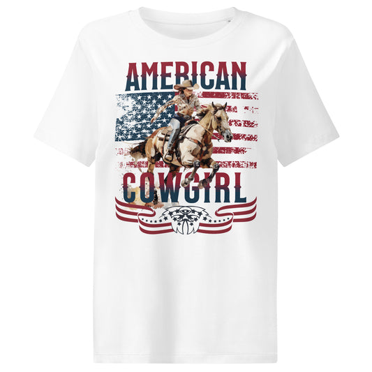 American Cowgirl Barrel Racer Graphic T-Shirt in color white