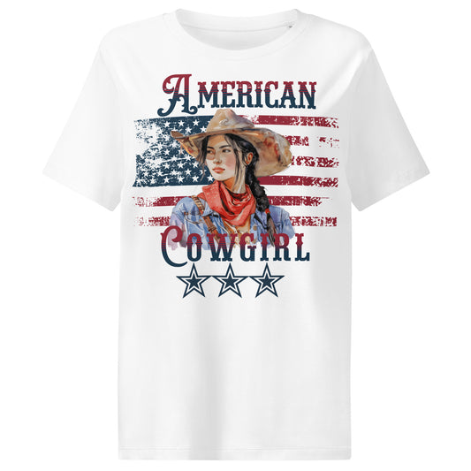 American Cowgirl Portrait Graphic T-Shirt in color white from My Lucky Tee Store